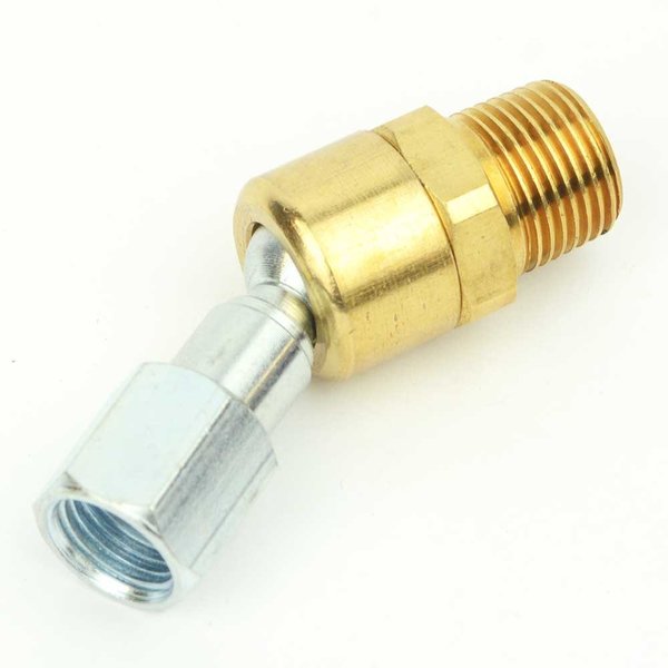 Interstate Pneumatics 1/4 Inch MPT Brass Fitting with 1/4 Inch FPT Steel Swivel Adapter FBS404